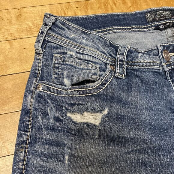 Silver Boyfriend Jeans Size 29/25 Distressed Medium Wash Super Stretch Mid Rise - Picture 5 of 16